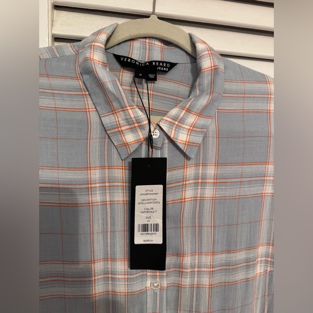 Veronica Beard Light Blue and Pink Plaid Shirt Dress - Picture 6 of 7